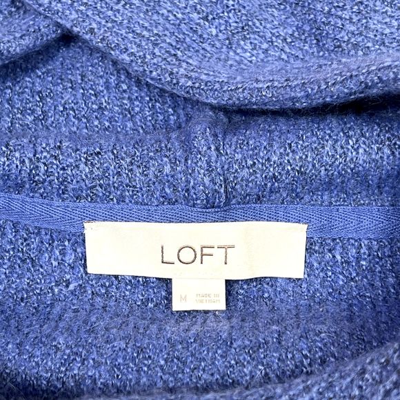 Ann Taylor Loft Sweater Womens M Blue Hooded Pullover Casual Athleisure Acrylic - Picture 4 of 10